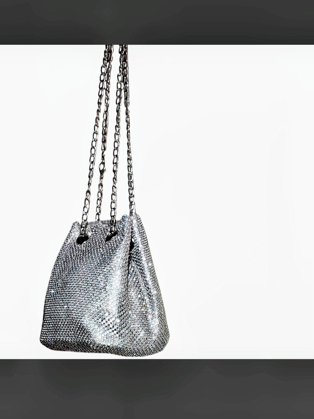 Olivia Miller Silver Chainmail Drawstring Shoulder Bag with Double Chain Strap